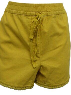 LOFT YELLOW MUSTARD CROCHET TRIM DRAWSTRING BOHO POCKETS SHORTS SIZE: XL NWT